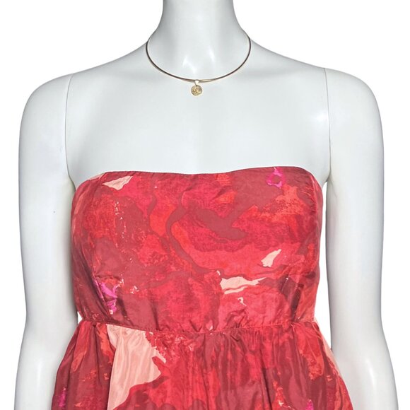 100% Silk Y2K Banana Republic Red Floral Babydoll Strapless Top S/M Sz8 Romantic - Picture 6 of 9